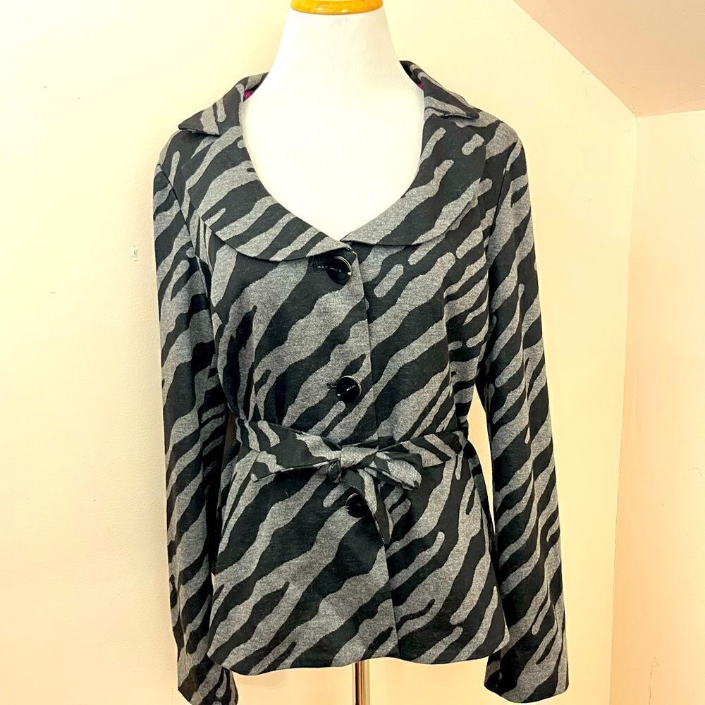 Sandro Sportswear Zebra Print Belted Blazer Jacket Black Gray L
